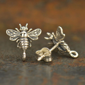 Silver Stud Earring Part - Bumble Bee with Loop 12x11mm