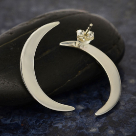 Silver Large Crescent Moon Post Earrings 26x16mmDISCONTINUED