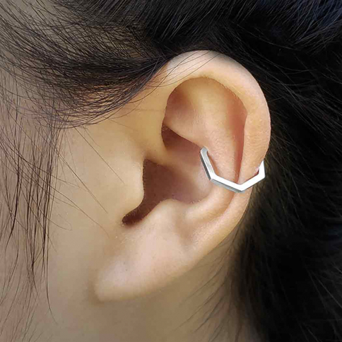Sterling Silver Hexagon Ear Cuff 13x13mm