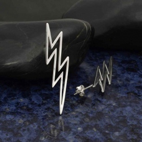 Silver Large Openwork Lightning Bolt Post Earrings 40x10mm