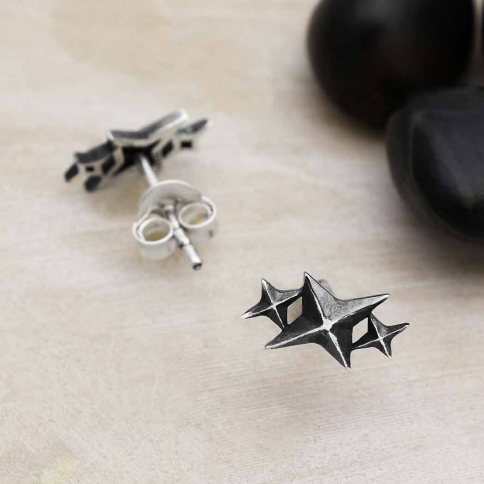 Sterling Silver Three North Stars Post Earrings 9x7mm