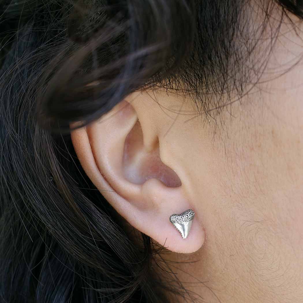 Sterling Silver Shark Tooth Post Earrings 9x8mm