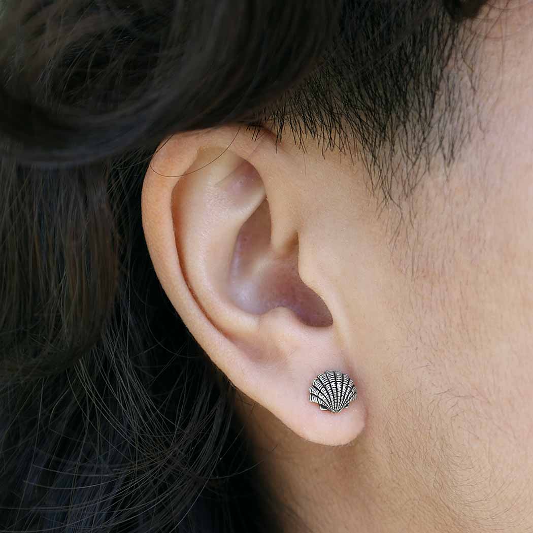 Sterling Silver Scallop Shell Post Earrings 8x9mm
