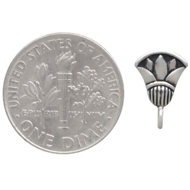 Sterling Silver Egyptian Lotus Earring Top with Loop 11x7mm