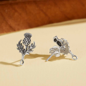 Sterling Silver Thistle Post Earrings with Loop 15x10mm