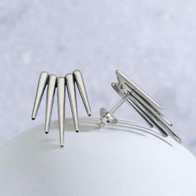 Sterling Silver Large Five Spike Post Earrings 22x13mm