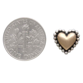 Mixed Metal Puffy Heart Post Earrings Granulated Trim with Dime