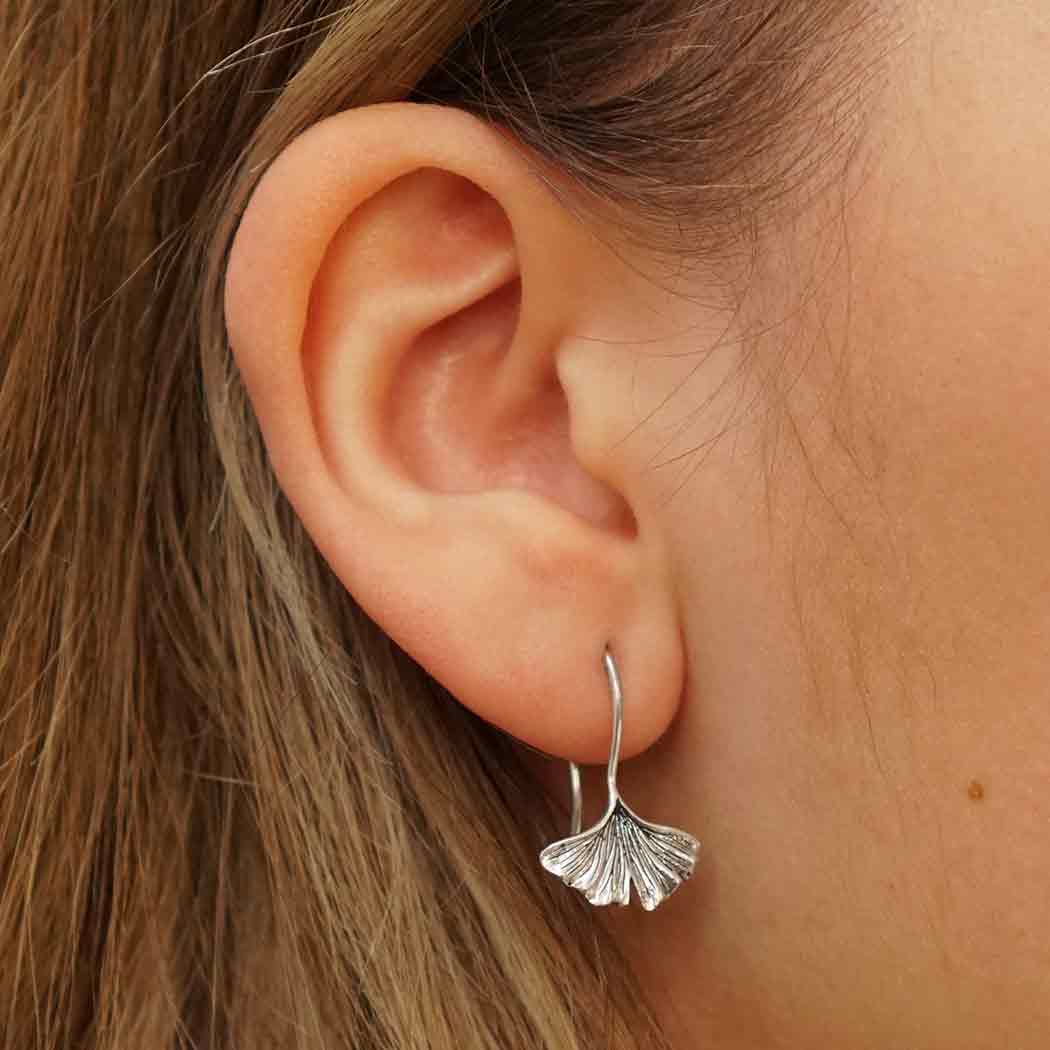 Sterling Silver Ginkgo Leaf Earrings 22x14mm