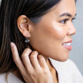 Sterling Silver Ginkgo Leaf Earrings  on model