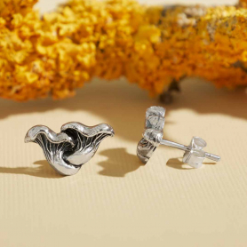 Sterling Silver Chanterelle Mushroom Stud Earrings 9x14mm