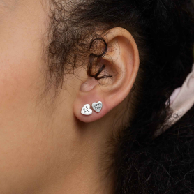 Silver Candy Hearts Post Earrings - Love You & Kiss Me on model