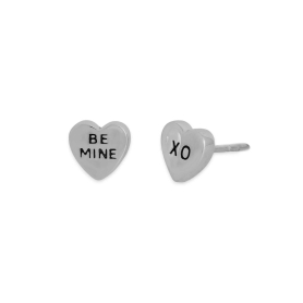 Silver Candy Hearts Post Earrings - Be Mine & XO 7x7mm
