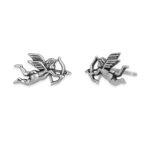 Sterling Silver Cupid Post Earrings 7x13mm