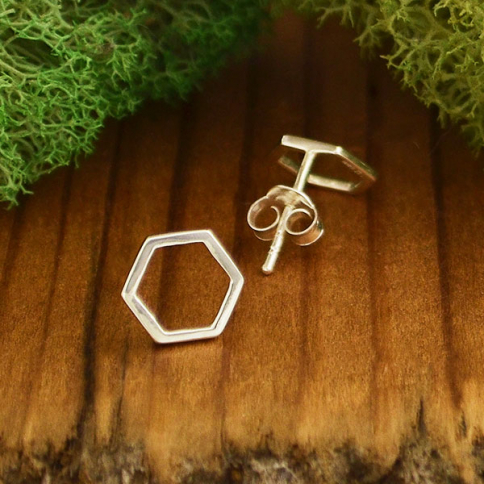 Sterling Silver Honeycomb Hexagon Post Earrings 9x9mm