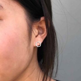 Sterling Silver Honeycomb Hexagon Post Earrings 9x9mm