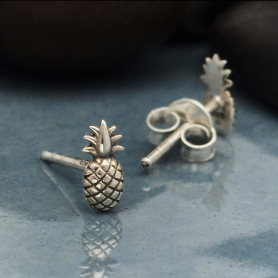 Sterling Silver Pineapple Post Earrings 7x3mm