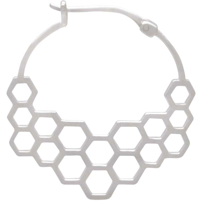 Sterling Silver Honeycomb Hoop Earrings 29x30mm