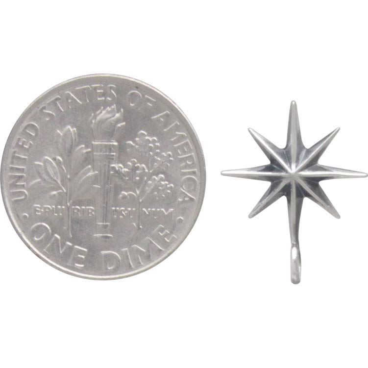Silver Ridged Star Burst Earrings with Bottom Loop 15x3mm