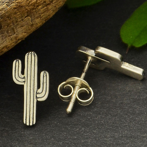 Sterling Silver Cactus Post Earrings 12x6mm