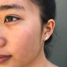  Sterling Silver Lightning Bolt Post Earrings 14x4mm