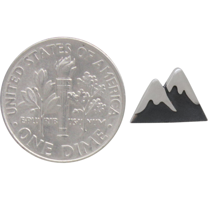 Sterling Silver Snow Cap Mountain Post Earrings 7x11mm