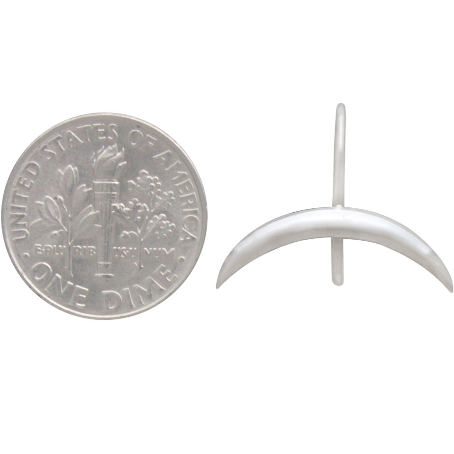  Sterling Silver Ear Hooks with Ridged Crescent Moon 17x19mm