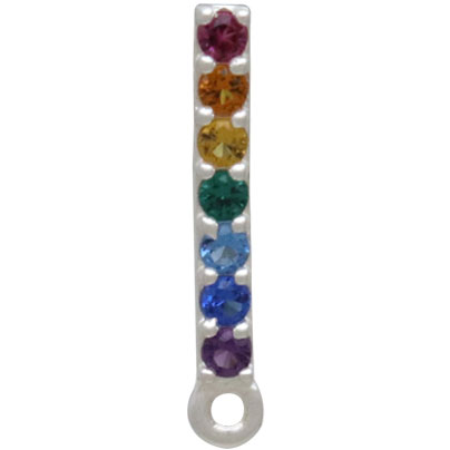 Silver Rainbow Bar Earrings With Nano Gems and Loop 16x2mm