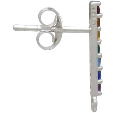 Silver Rainbow Bar Earrings With Nano Gems and Loop 16x2mm