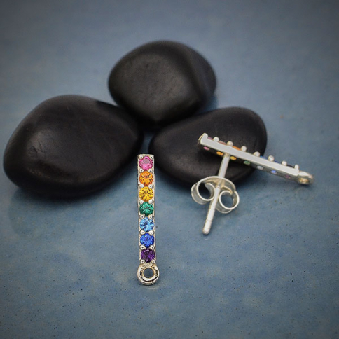  Silver Rainbow Bar Earrings With Nano Gems DISCONTINUED