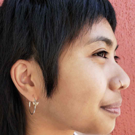 Sterling Silver Hoop Earring with Bronze Bee 30x27mm