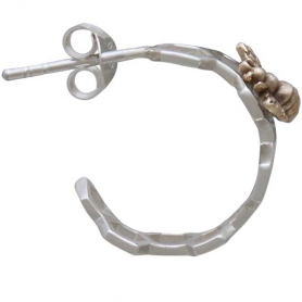  Silver Honeycomb Hoop Huggie Earring with Bronze Bee 17x15mm