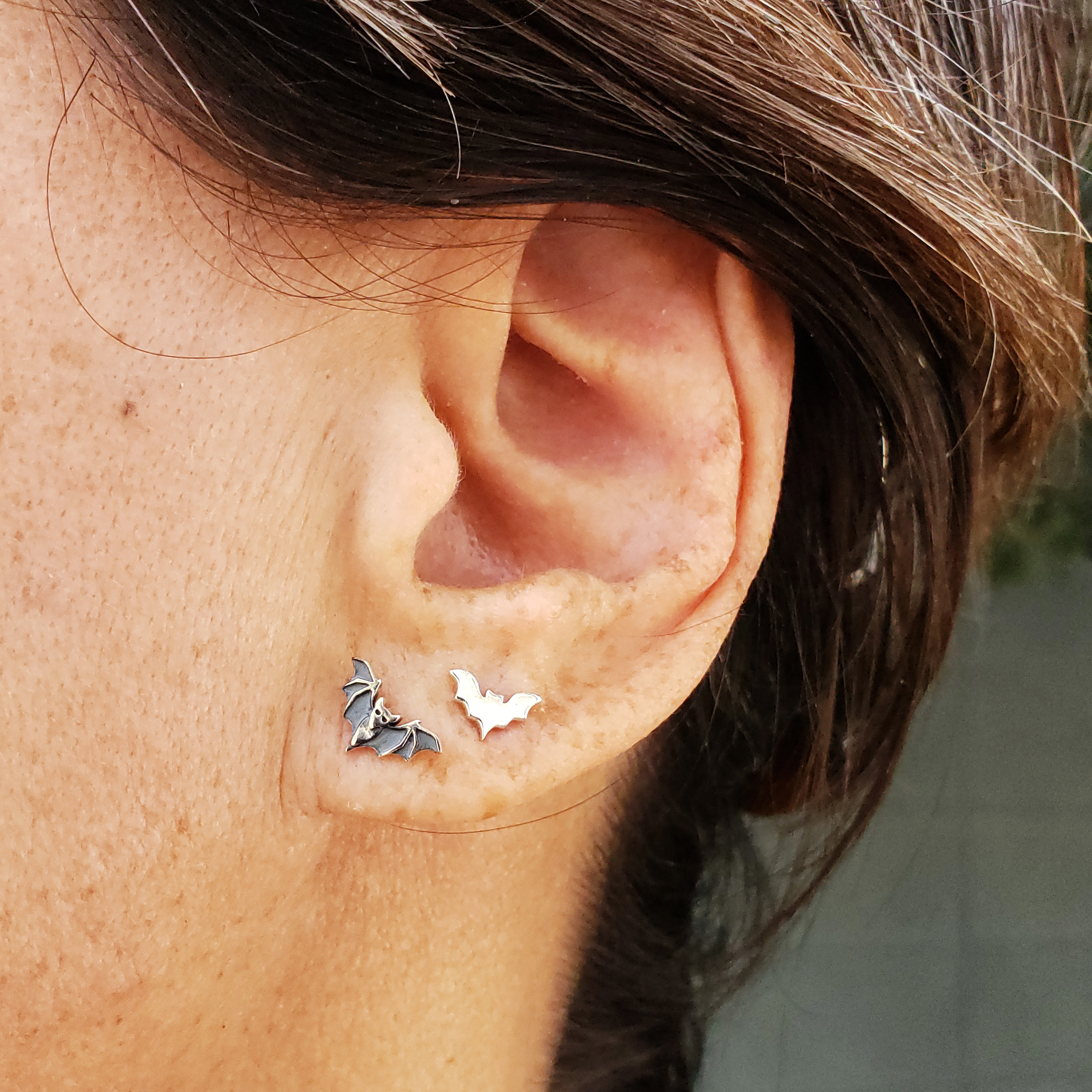 Sterling Silver Flat Tiny Bat Post Earrings 5x8mm