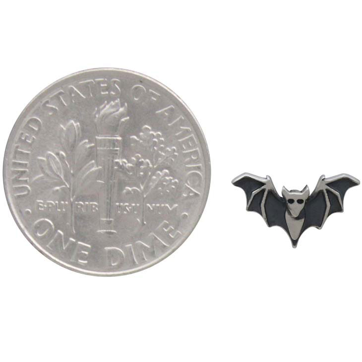 Sterling Silver Detailed Bat Post Earrings 6x10mm