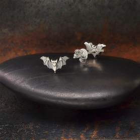 Sterling Silver Detailed Bat Post Earrings 6x10mm