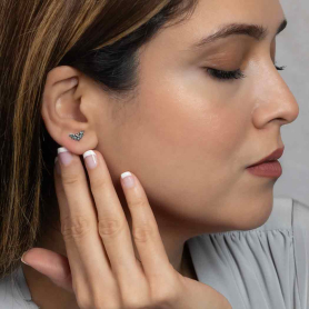 Sterling Silver bat earrings on model