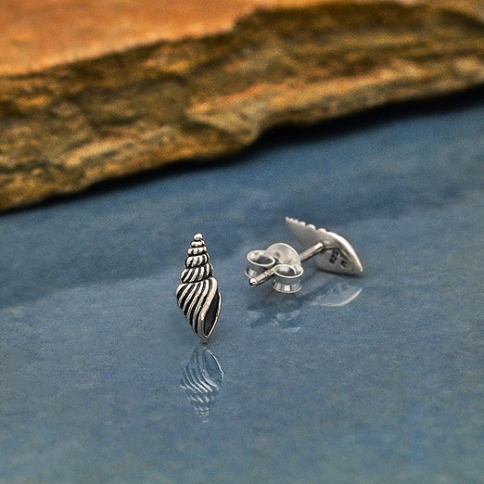  Sterling Silver Seashell Post Earrings 10x4mm
