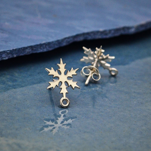  Sterling Silver Snowflake Post Earrings with Loop 14x11mm