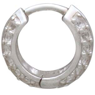 Sterling Silver Hoop Huggie Earrings with Nano Gems 12x12mm