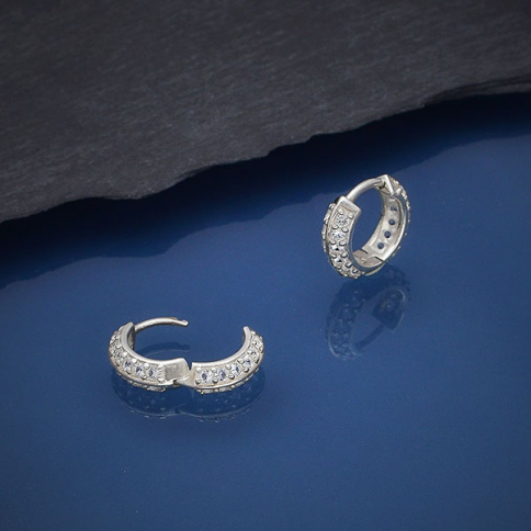  Sterling Silver Hoop Huggie Earrings with Nano Gems 12x12mm
