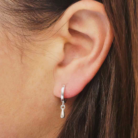  Sterling Silver Plain Huggie Hoops with Loop 14x11mm