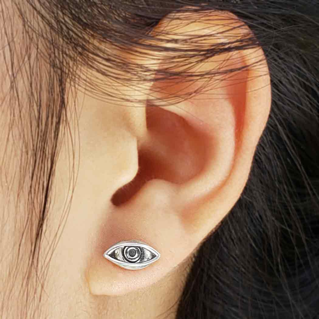 Sterling Silver Dimensional Eye Post Earrings 5x9mm