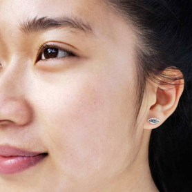 Sterling Silver Dimensional Eye Post Earrings 5x9mm