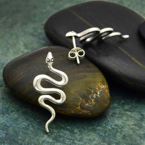 Sterling Silver Large Snake Post Earrings 28x12mm