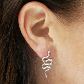 Sterling Silver Large Snake Post Earrings 28x12mm