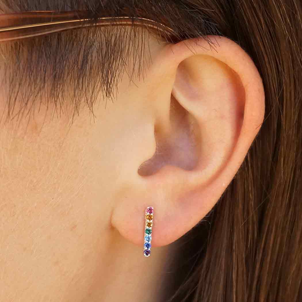 Sterling Silver Rainbow Bar Post Earrings 13x2mm