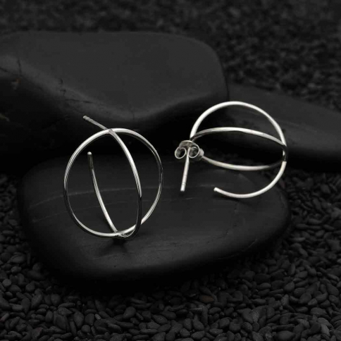 Sterling Silver 3D Orb Post Earrings 21x21mm
