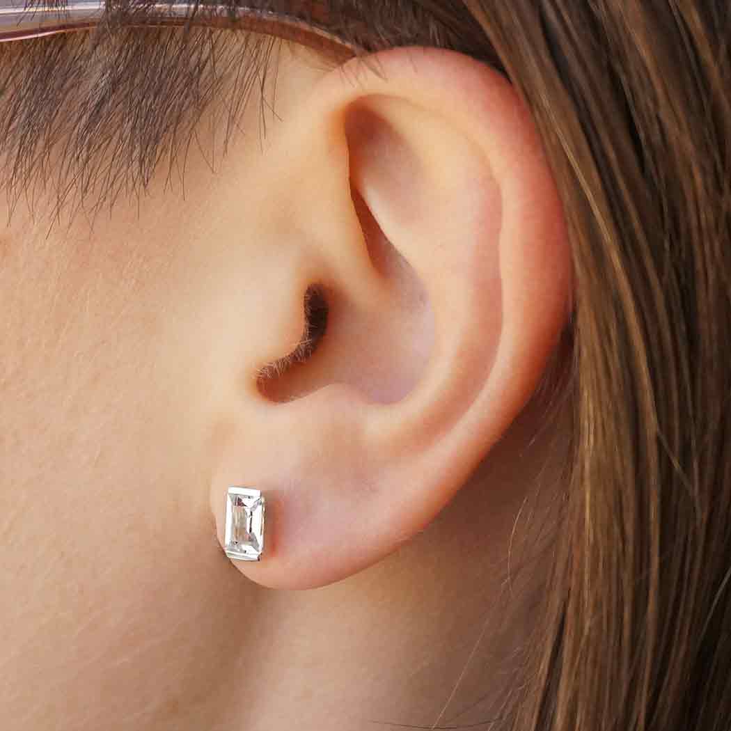 Sterling Silver Baguette Cut Nano Gem Post Earring 7x4mm