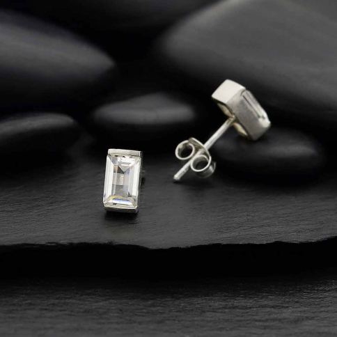 Sterling Silver Baguette Cut Nano Gem Post Earring 7x4mm