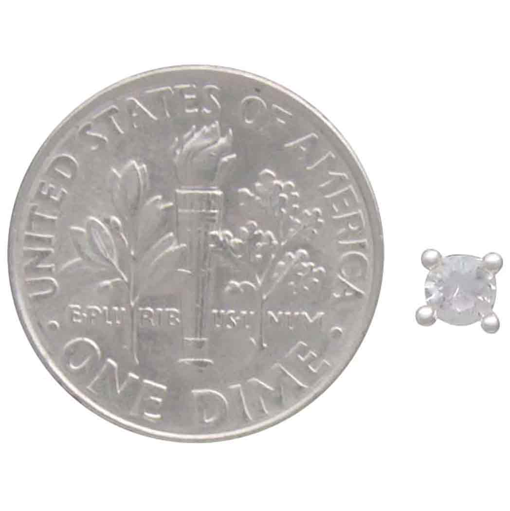 Sterling Silver Solitaire Post Earring with Nano Gem 3x3mm
