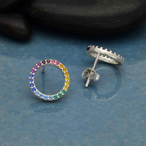  Sterling Silver Rainbow Circle Post Earrings 12x12mm